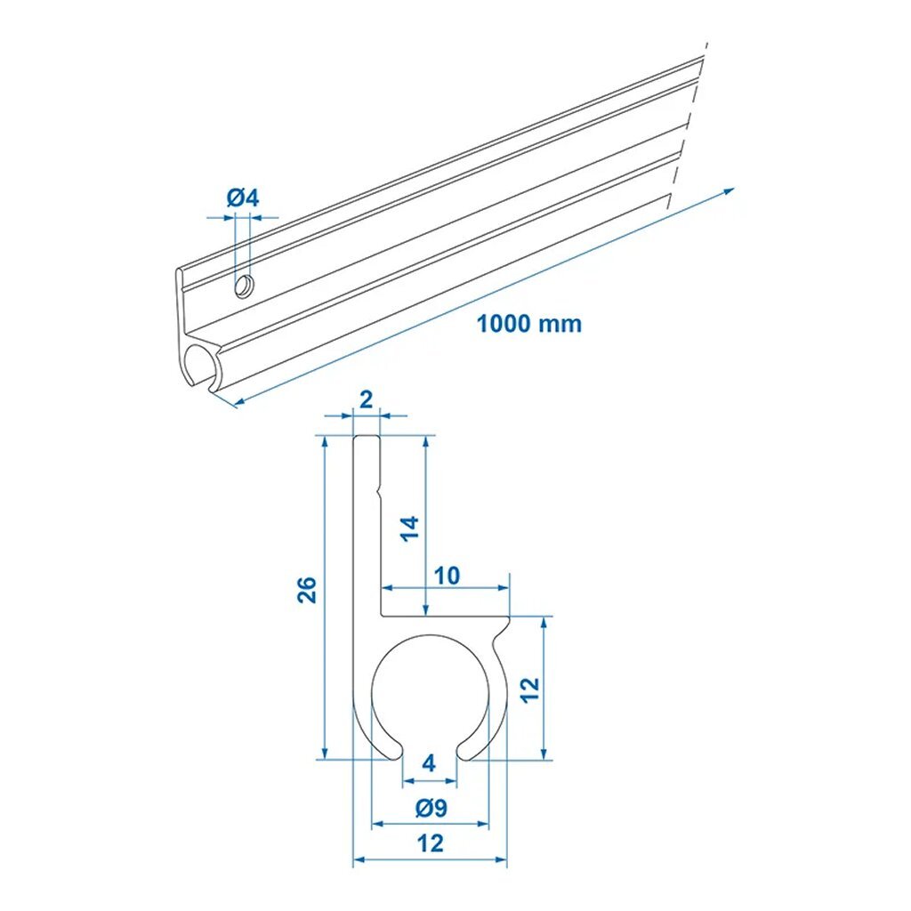 Proplus Tentrail 180&Deg; 100X2.6 Cm Voor &Oslash;7-&Oslash;9 Mm Kederpees Aluminium