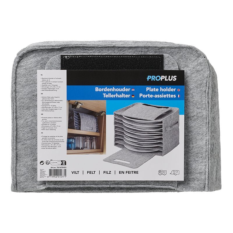 Proplus Bordenhouder Vilt Voor 10 Borden Met Klittenbandsluiting 27X20X17 Cm Grijs
