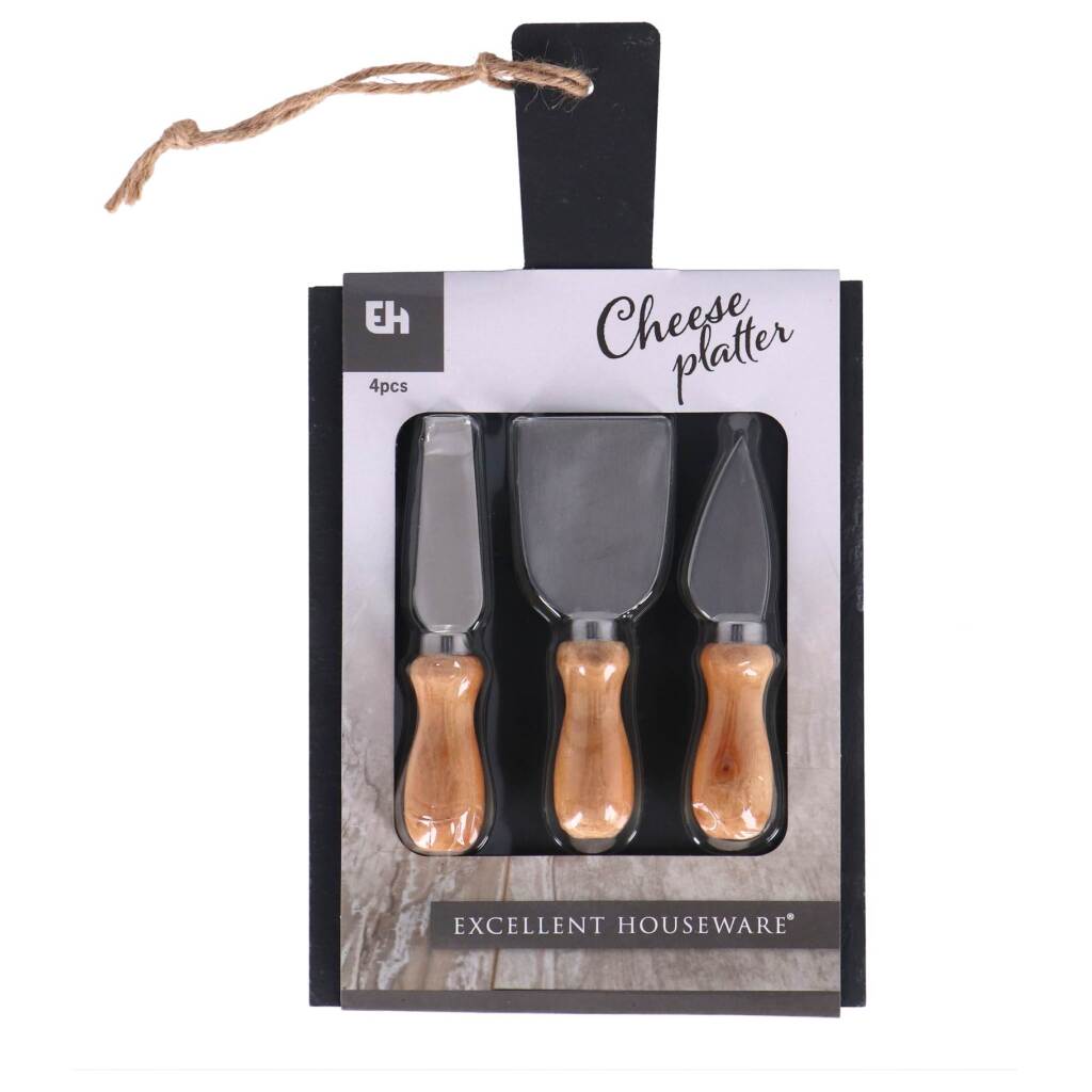 Excellent Houseware Leistenen Kaasplank Met 3 Kaasmesjes