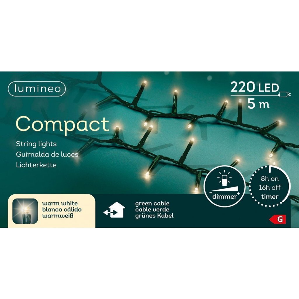 Lumineo Compact Led Snoer 220 Leds 500 Cm Binnen/Buiten Warm Wit Groen