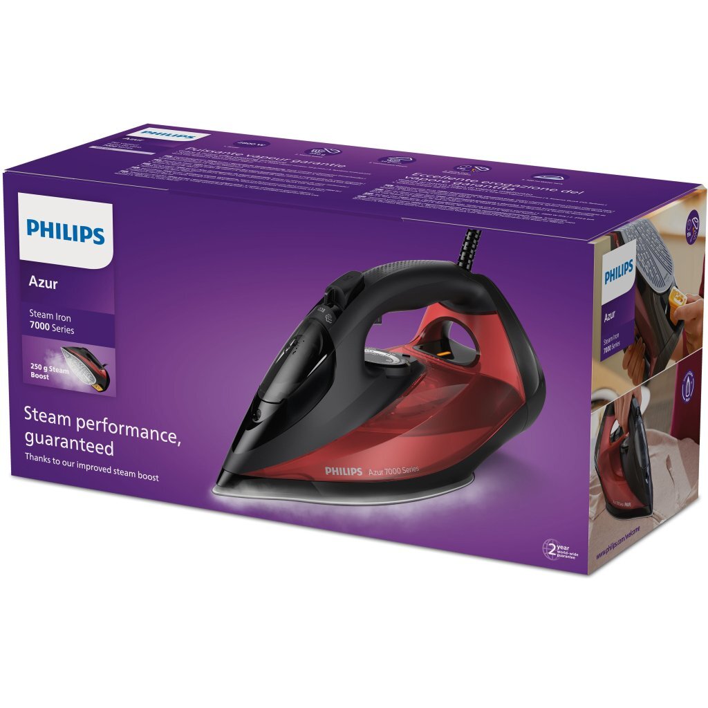 Philips Dst7022/40 7000 Series Hv-Stoomstrijkijzer Zwart/Rood
