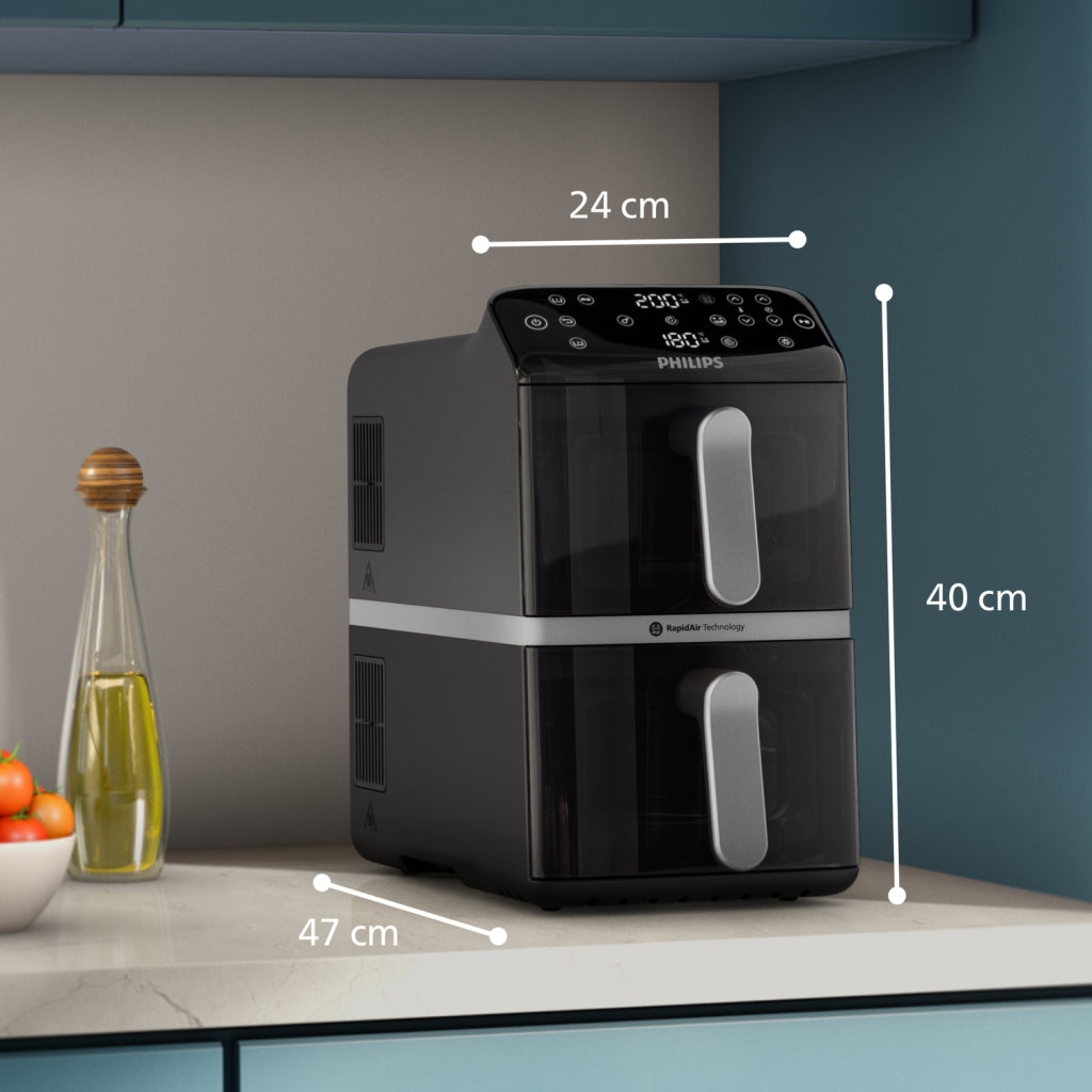 Philips Na461/00 4000 Series Dual-Stacked Dubbele Airfryer 10L 2750W Zwart/Zilver