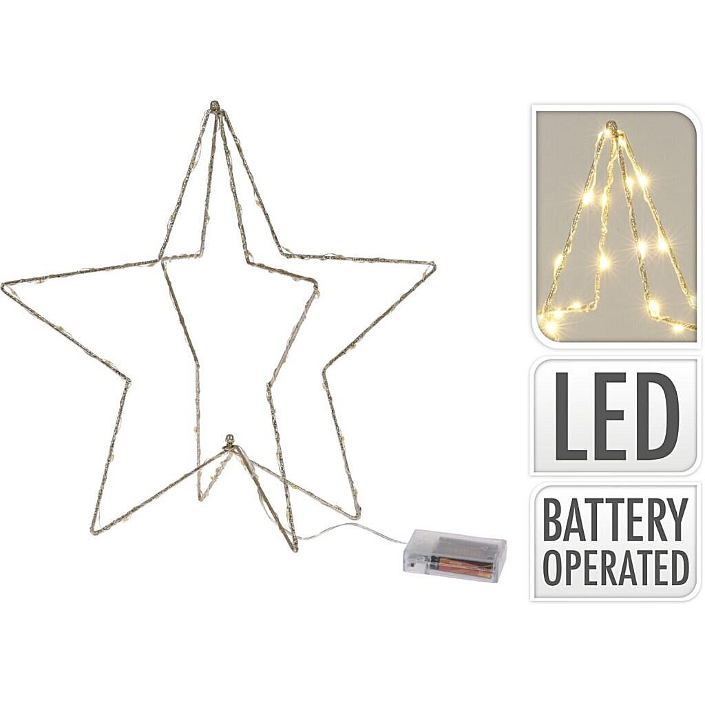 Decoratie Stoffen Kerstster 50 cm met 30 LEDs Goud Voorradig 1 - 2 werkdagen