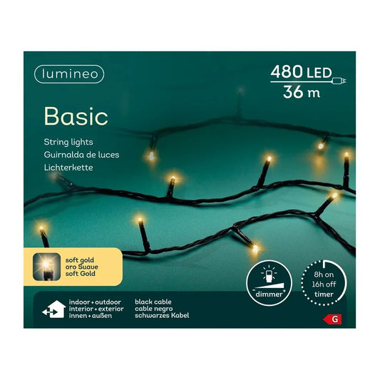 Lumineo Led Snoer 480 Led'S 3600 Cm Soft Gold Zwart