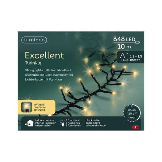 Lumineo Led Excellent Twinkle 648 Leds 10 M Zwart Soft Gold Licht