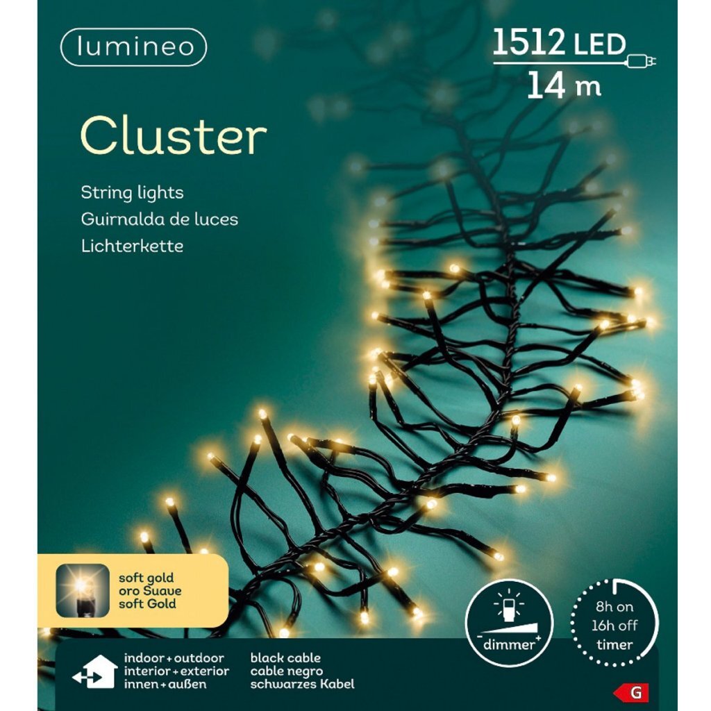 Lumineo Cluster Led Snoer Voor Buiten 1512 Leds 1400 Cm Soft Gold Licht Zwart