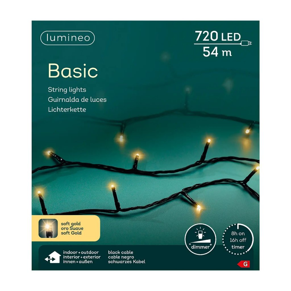 Lumineo Basic Led Snoer Voor Buiten 720 Leds 5400 Cm Soft Gold Licht Zwart