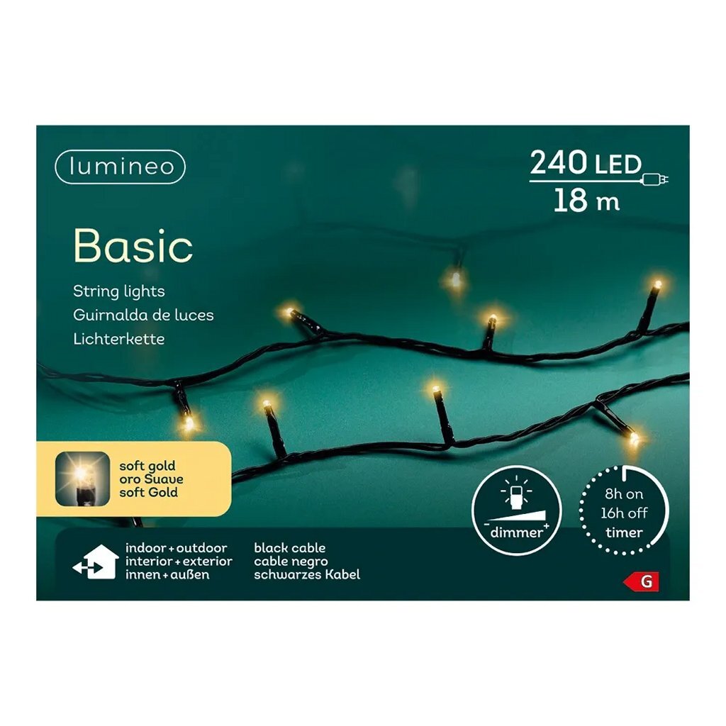 Lumineo Led Snoer 240 Led'S 1800 Cm Soft Gold Zwart