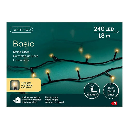 Lumineo Led Snoer 240 Led'S 1800 Cm Soft Gold Zwart