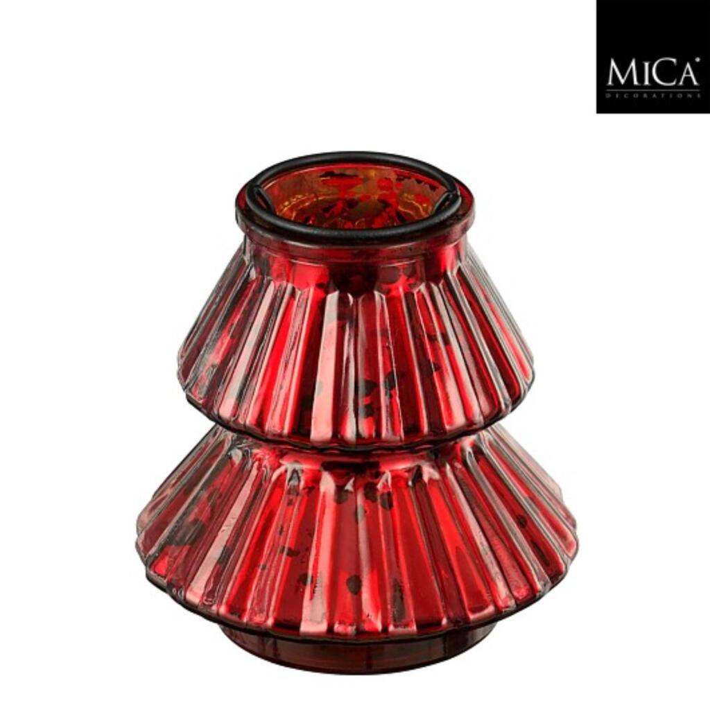 Mica Decorations Glazen Theelichthouder Boom 13X12 Cm Rood