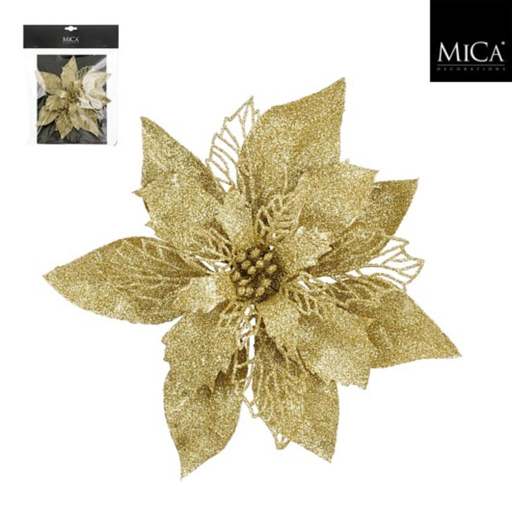 Mica Decorations Clip Poinsettia 3X20 Cm Goud