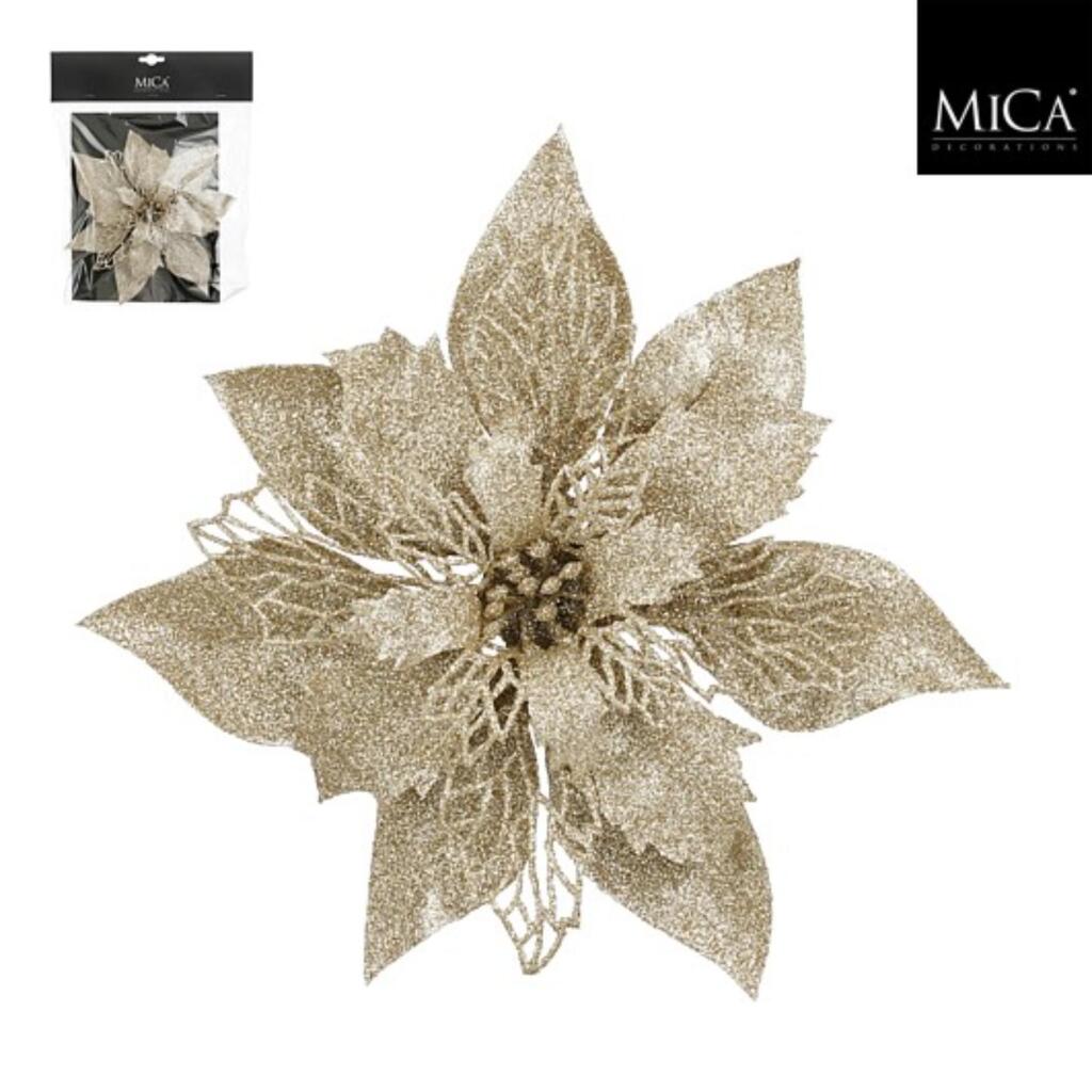 Mica Decorations Clip Poinsettia 3X20 Cm Champagne