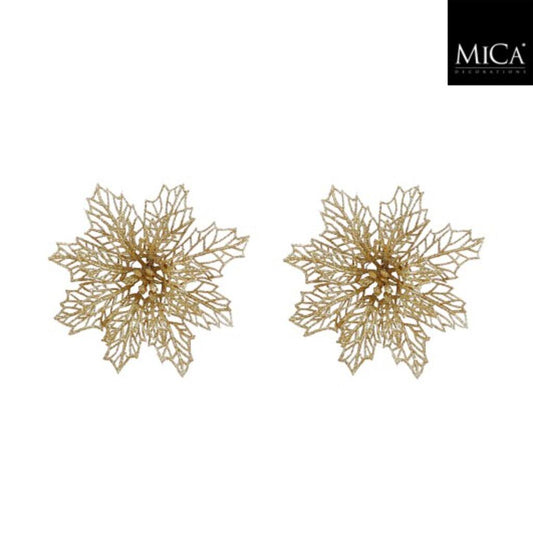 Mica Decorations Clip Poinsettia 3X13.5 Cm 2 Stuks Goud