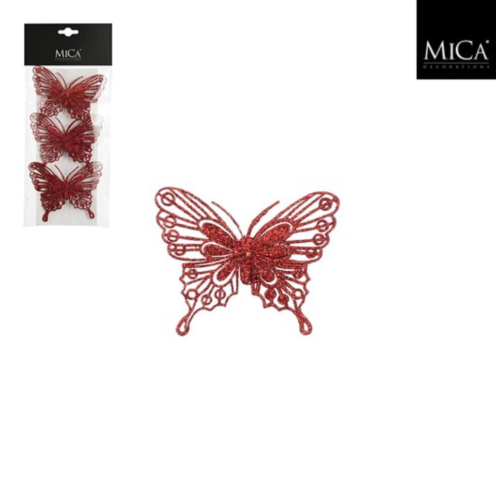 Mica Decorations Mica Decoations Clip Vlinder 10X8 Cm 3 Stuks Rood