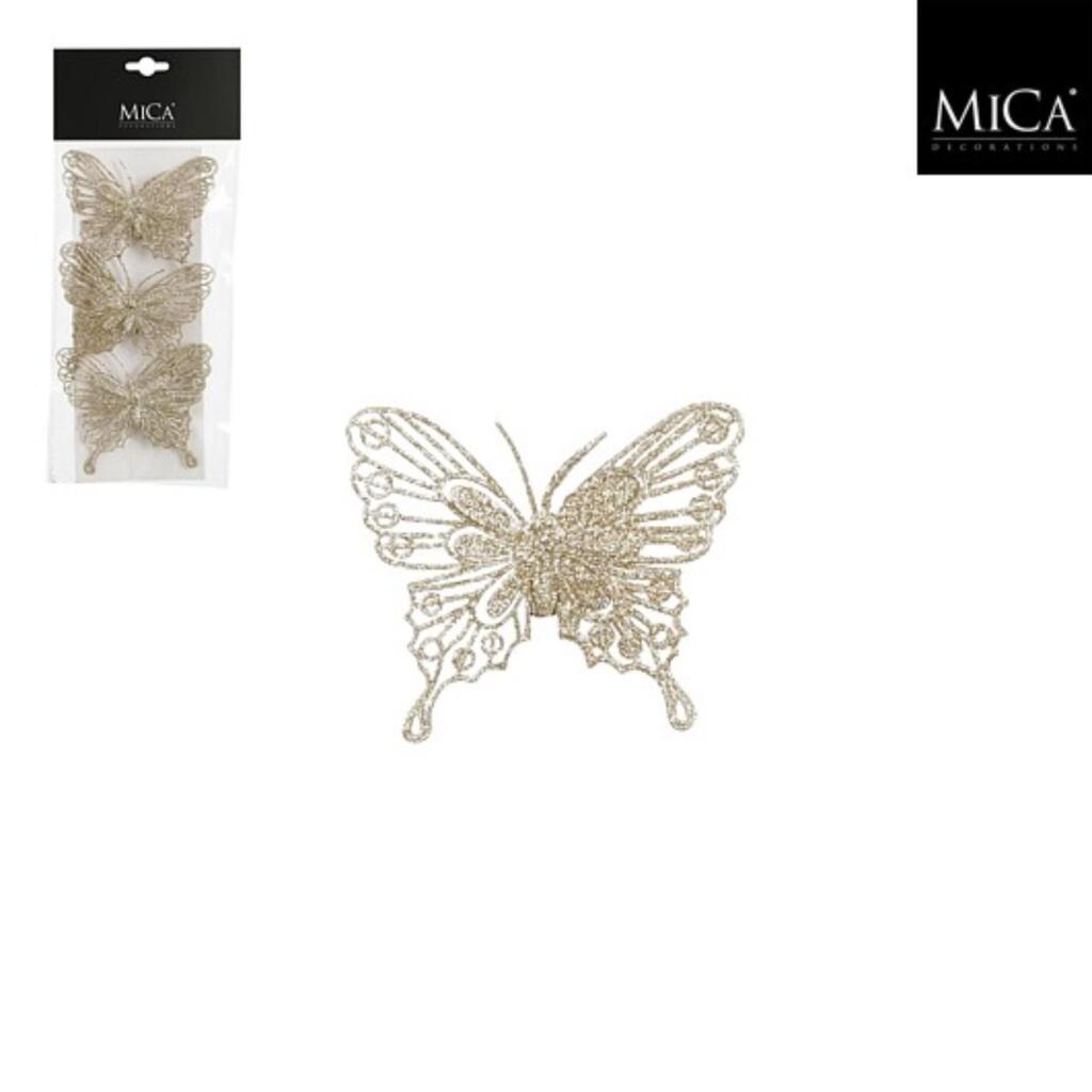 Mica Decorations Mica Decoations Clip Vlinder 10X8 Cm 3 Stuks Champagne