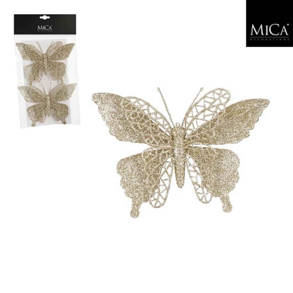 Mica Decorations Clip Vlinder 16X11 Cm 2 Stuks Champagne