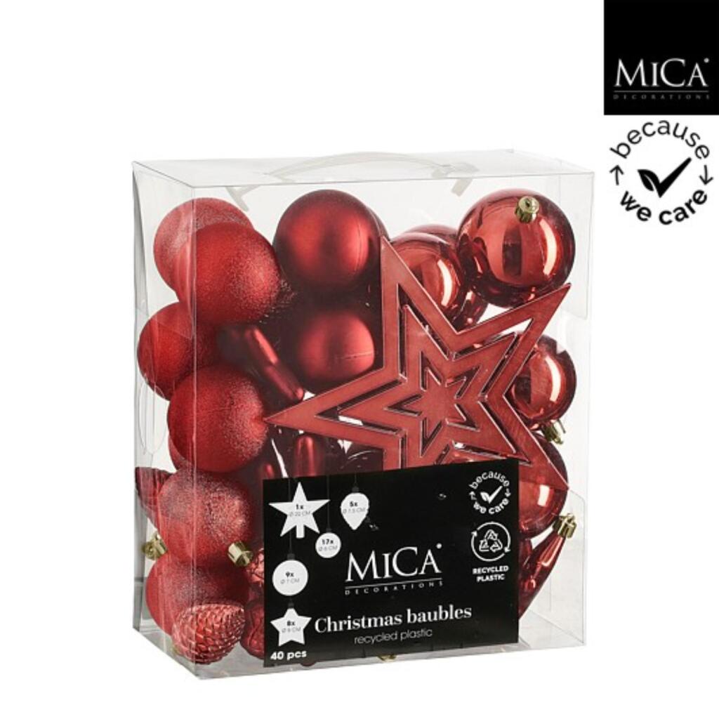 Mica Decorations Kerstboom Decoratie Onbreekbaar 40 Stuks Rood