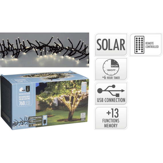 S.i.a. Solar Verlichting Rechargeable 768 Led 30M Warm Wit