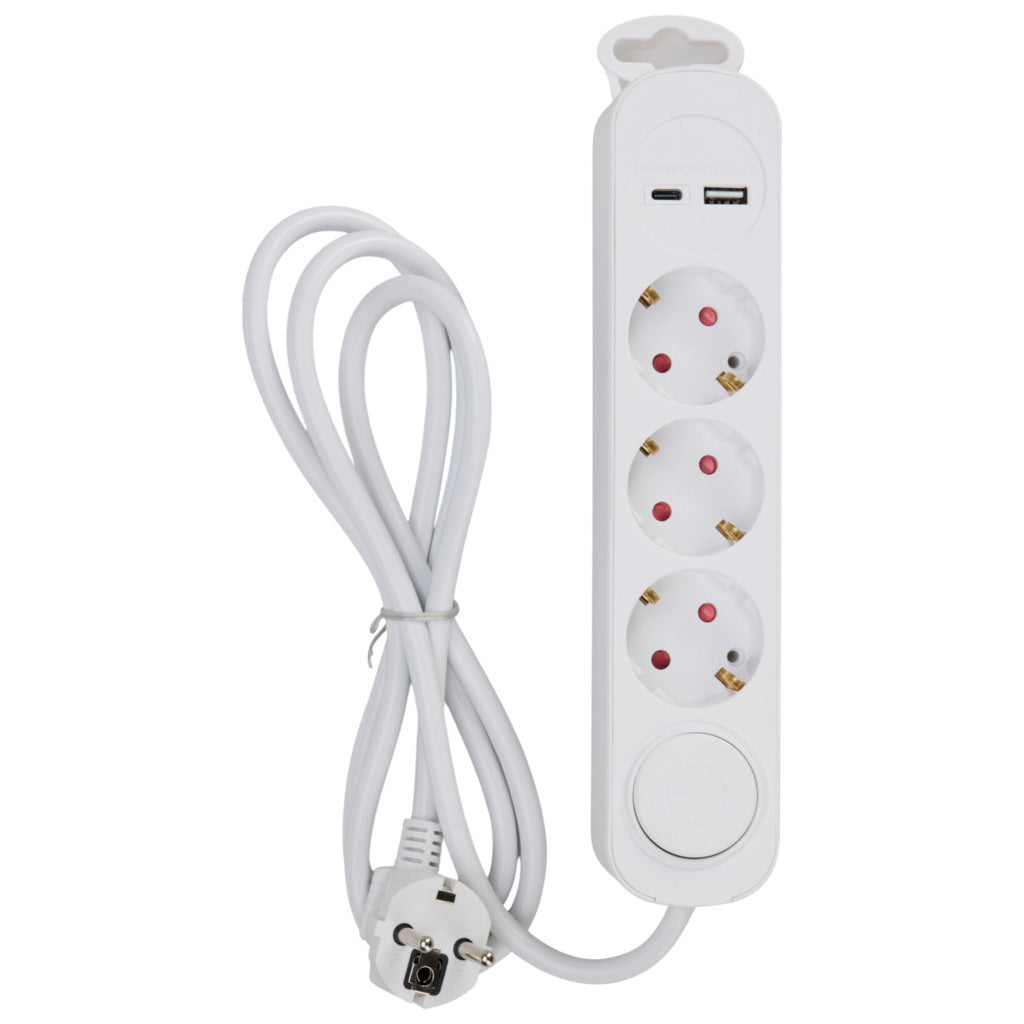 Fx Control Stekkerdoos 3 Weg + Usb A En C Poort Wit