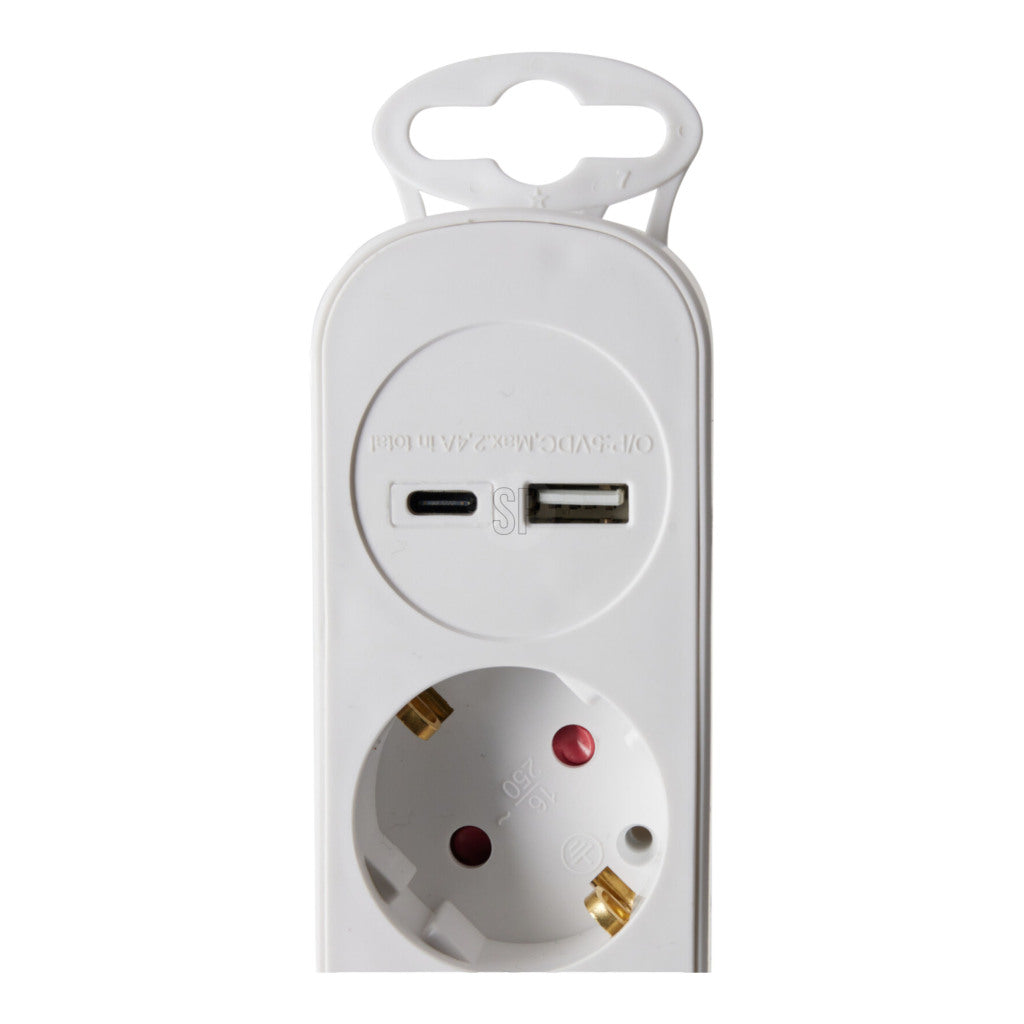 Fx Control Stekkerdoos 3 Weg + Usb A En C Poort Wit