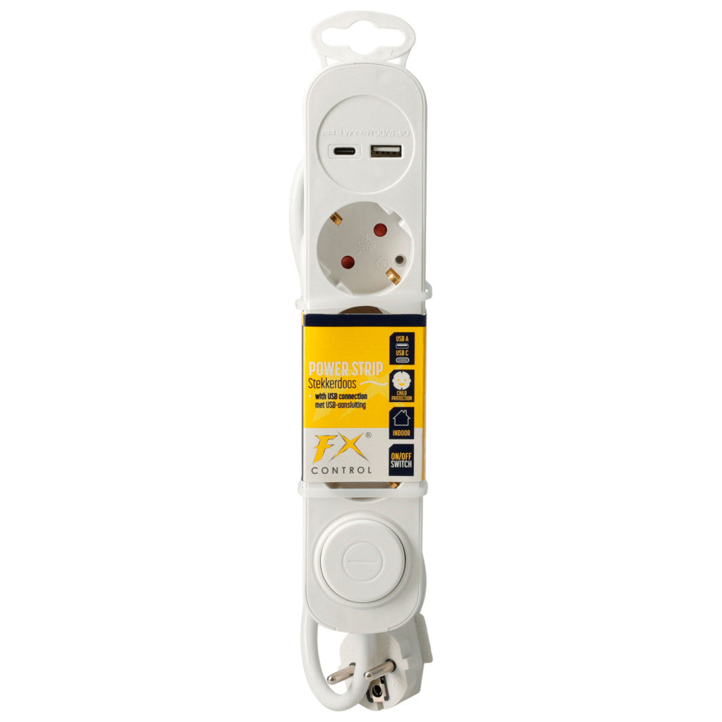 Fx Control Stekkerdoos 3 Weg + Usb A En C Poort Wit