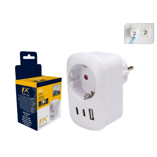 Fx Control Stekker + 2 Usb A Poorten + 1 Usb C Poort Wit