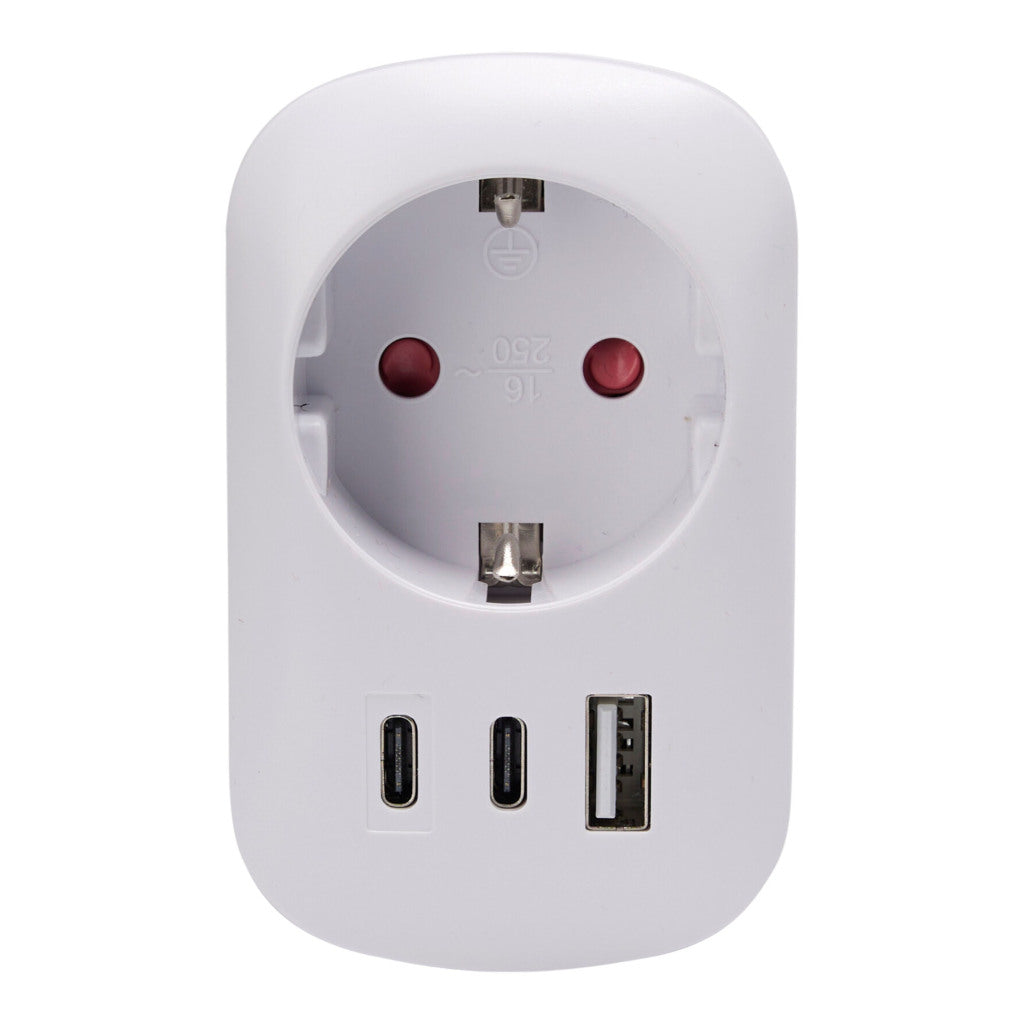 Fx Control Stekker + 2 Usb A Poorten + 1 Usb C Poort Wit