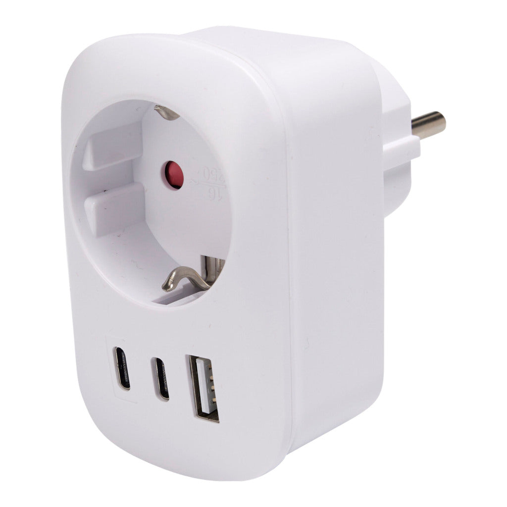 Fx Control Stekker + 2 Usb A Poorten + 1 Usb C Poort Wit