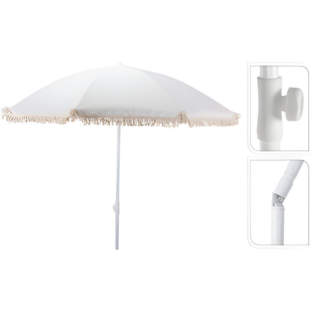 Overige Merken Pro Beach Parasol Aruba Met Franjes 180 Cm Ecru