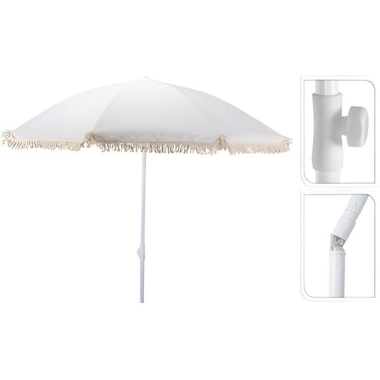 Overige Merken Pro Beach Parasol Aruba Met Franjes 180 Cm Ecru