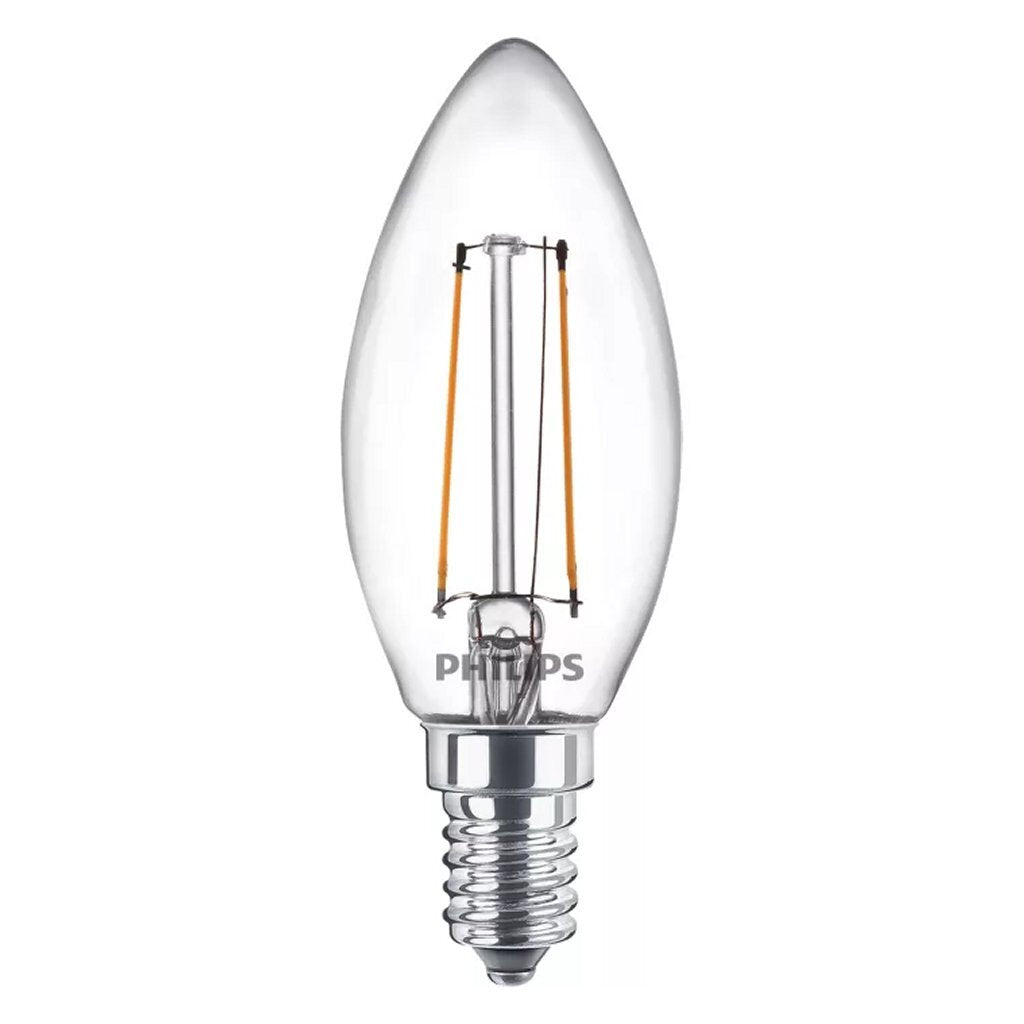 Philips Led Filamentkaarslamp 25W B35 E14 Warm Wit Licht Transparant