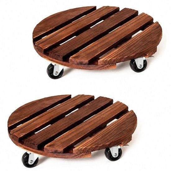 Ceruzo 2X Plantentrolley Met Wieltjes - Rond 30 Cm - Hout