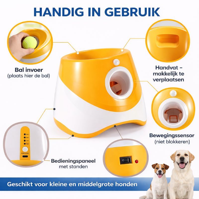 Ceruzo Automatische Ballenwerper - Oplaadbaar - 3 Werpsafstanden - 6 Ballen