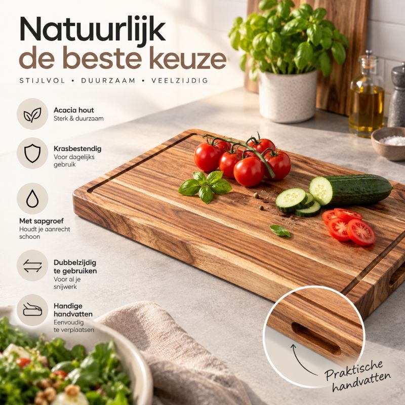 Ceruzo Acacia Houten Snijplank 38X25X2.5 Cm - Met Sapgroef En Handvaten