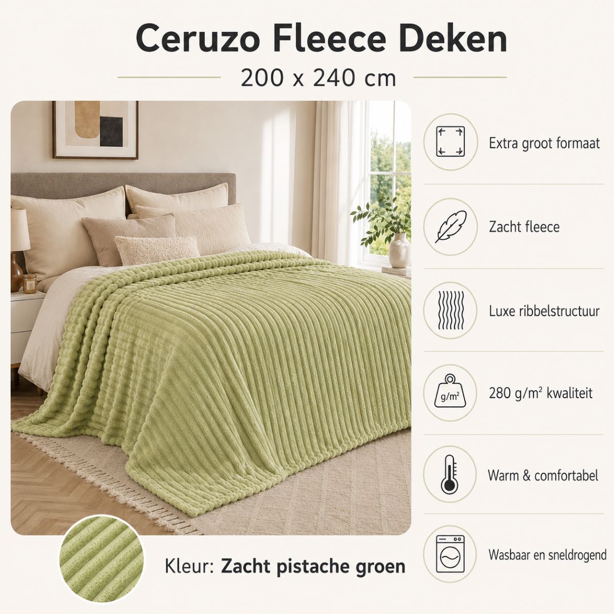 Ceruzo Fleece Deken - 200X240 Cm - Groen