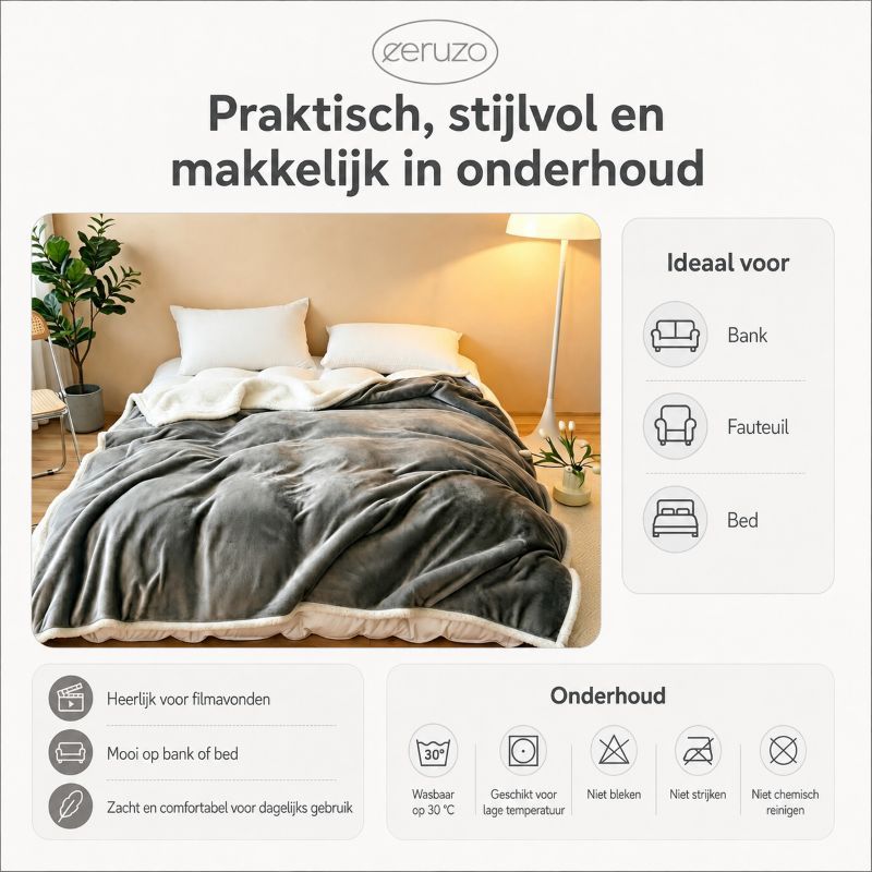 Ceruzo Sherpa Fleece Deken - 150X200 Cm - Licht Grijs
