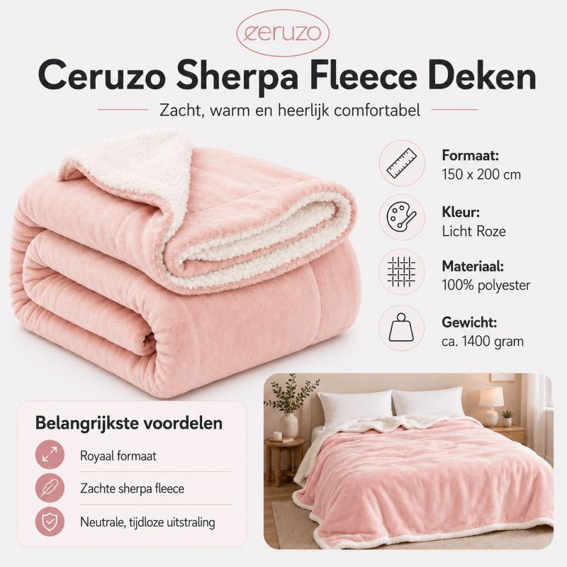 Ceruzo Sherpa Fleece Deken - 150X200 Cm - Roze