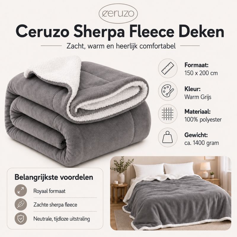 Ceruzo Sherpa Fleece Deken - 150X200 Cm - Donker Grijs
