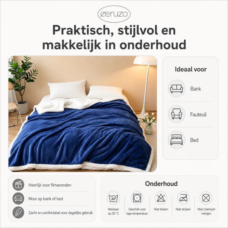 Ceruzo Sherpa Fleece Deken - 150X200 Cm - Blauw
