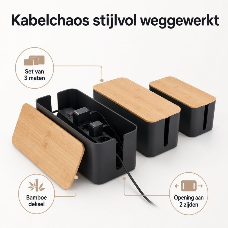 Ceruzo Kabelbox Zwart - 3-Delig