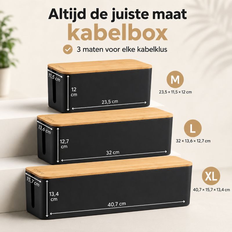 Ceruzo Kabelbox Zwart - 3-Delig