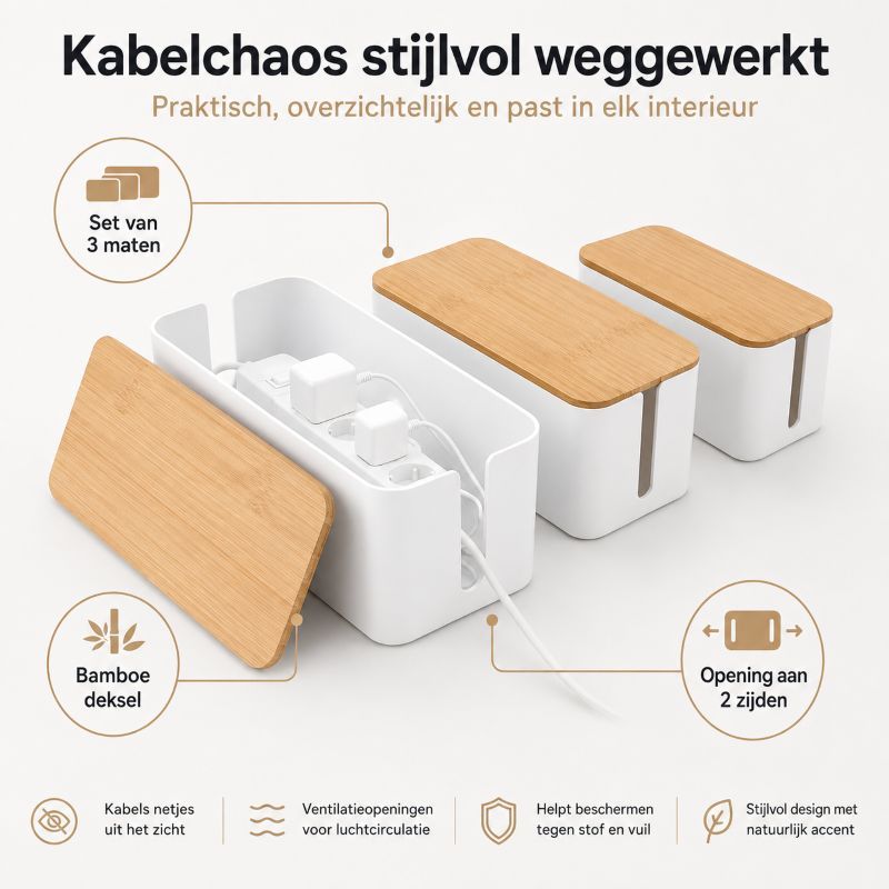 Ceruzo Kabelbox Wit - 3-Delig