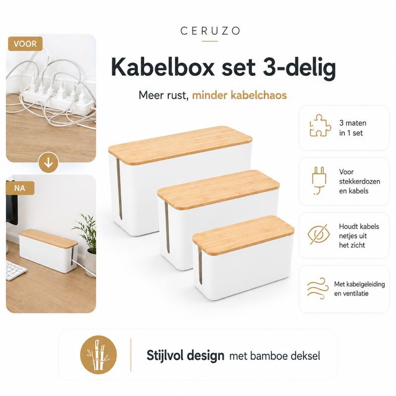 Ceruzo Kabelbox Wit - 3-Delig