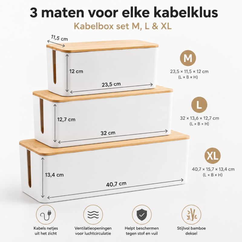 Ceruzo Kabelbox Wit - 3-Delig