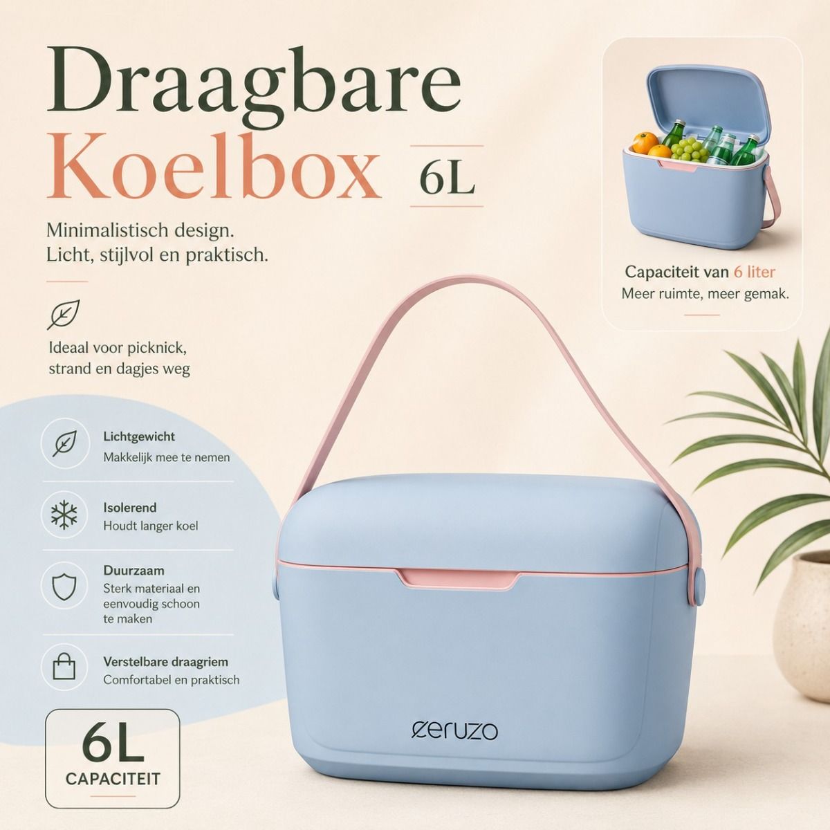 Ceruzo Koelbox 6 Liter - Trendy Blauw