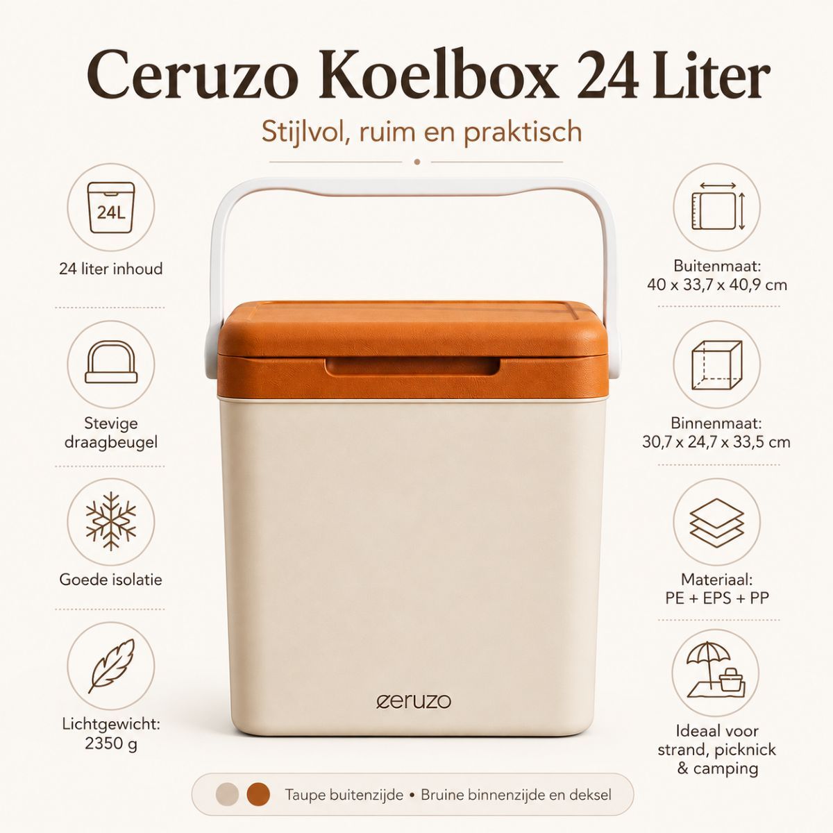 Ceruzo Koelbox 24 Liter - Taupe