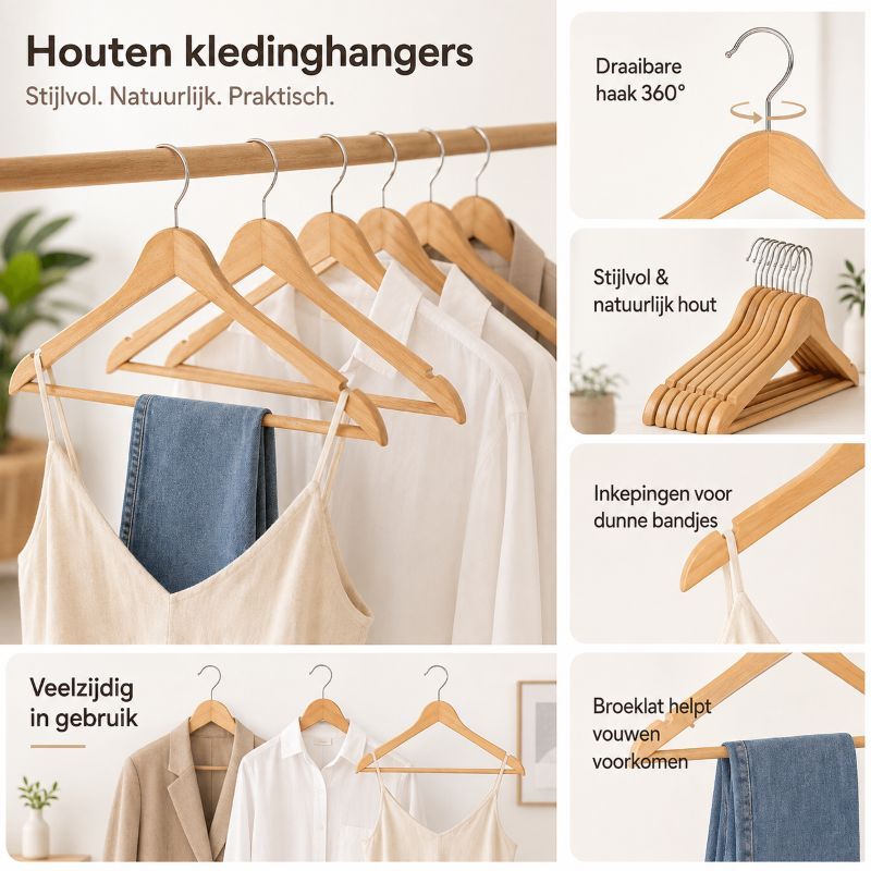 Ceruzo 15 Houten Kledinghangers - Naturel