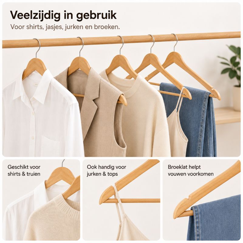 Ceruzo 15 Houten Kledinghangers - Naturel