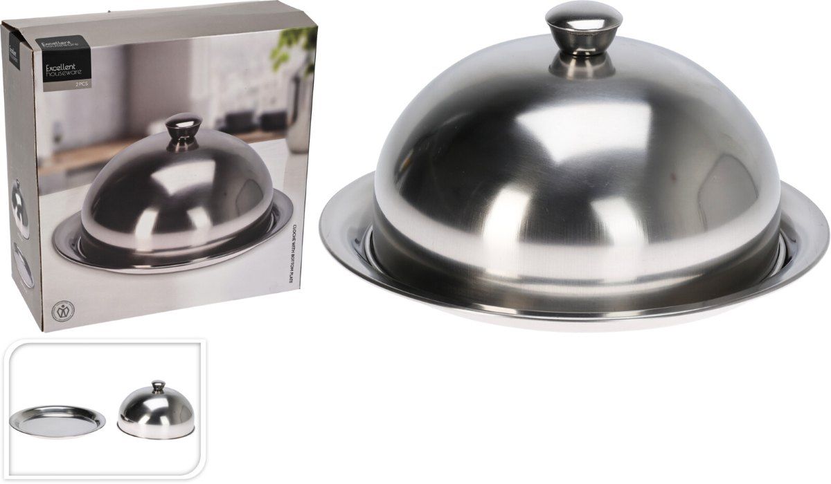 Excellent Houseware Stolp Met Dienblad - Rvs - 24.5 Cm