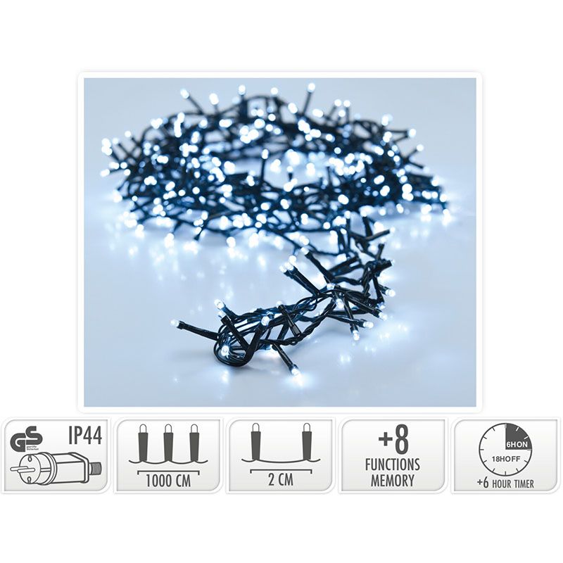 Micro Cluster Met Haspel - 500 Led - 10 Meter - Met Timer - Wit